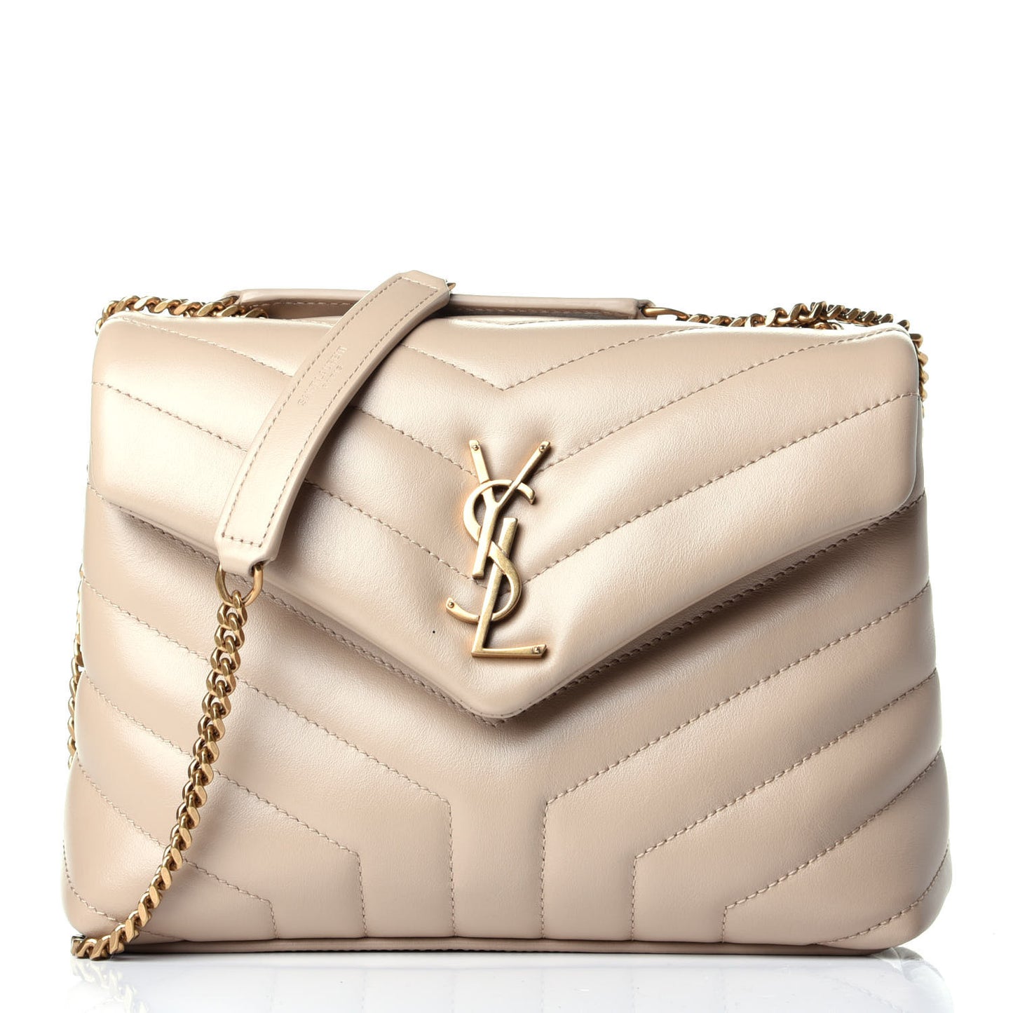 Calfskin Y Quilted Monogram Small Loulou Chain Satchel Dark Beige