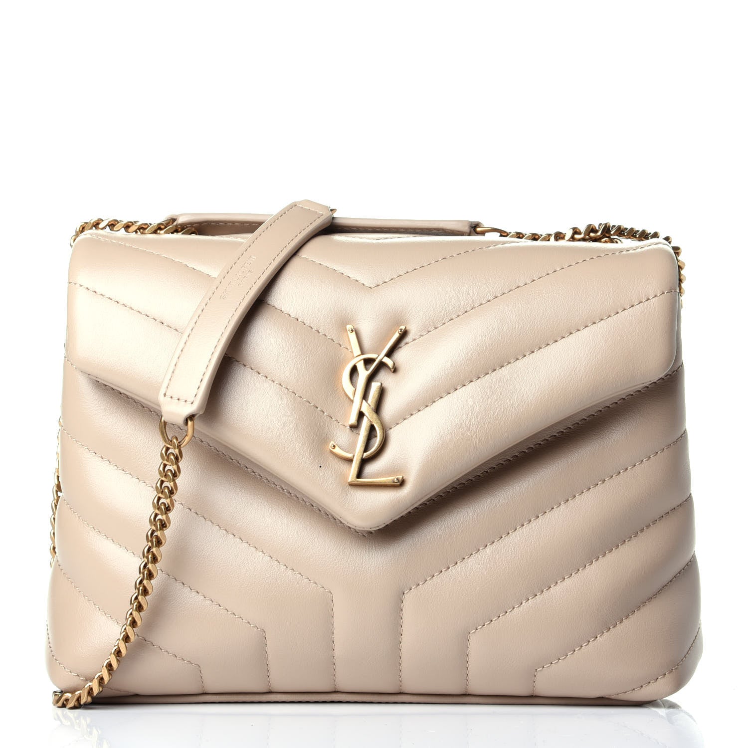 Saint Laurent Calfskin Y Quilted Monogram Small Loulou Chain Satchel Dark Beige 1 of 8