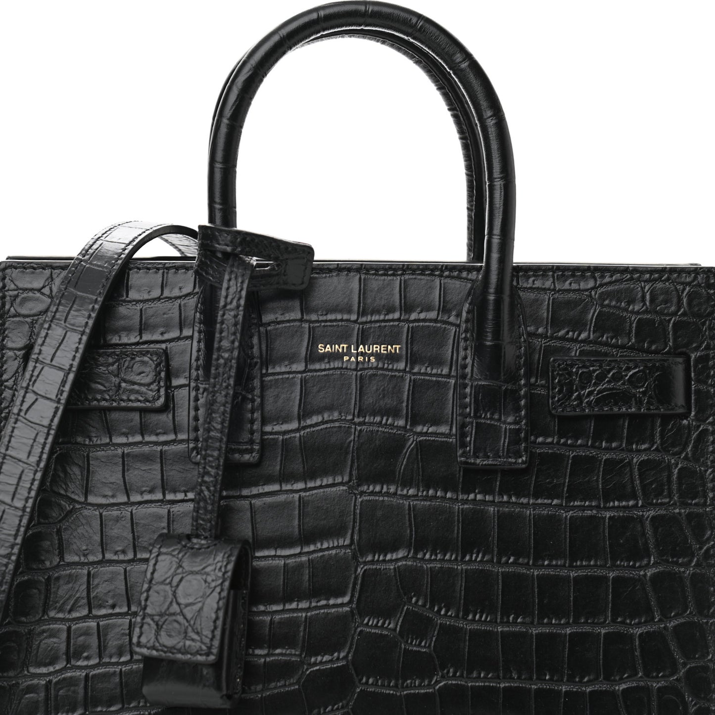 Calfskin Crocodile Embossed Nano Sac De Jour Black
