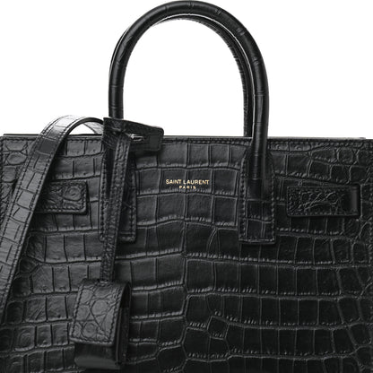Saint Laurent Calfskin Crocodile Embossed Nano Sac De Jour Black 8 of 10