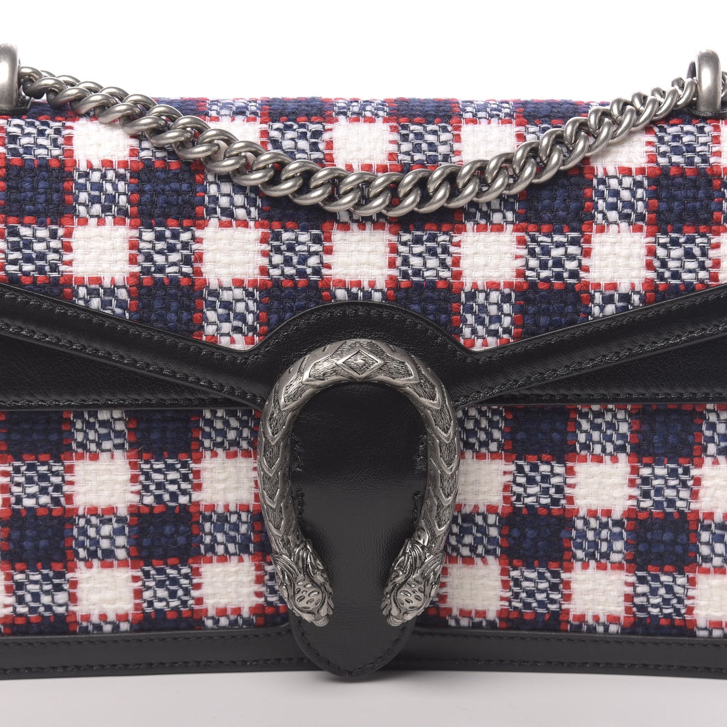 Vintage Tweed Check Small Dionysus Shoulder Bag White Hibiscus Red Marine