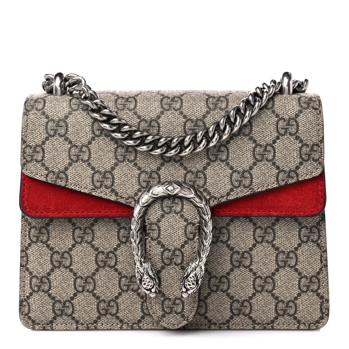 GG Supreme Monogram Suede Mini Dionysus Shoulder Bag Beige Ebony Vulcanic Red