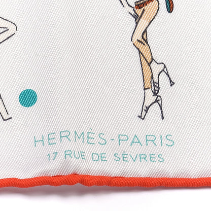 Hermes Silk Ex-Libris Les Parisiennes Scarf 70 Argent Vert D'eau Rouge Tomate 5 of 8