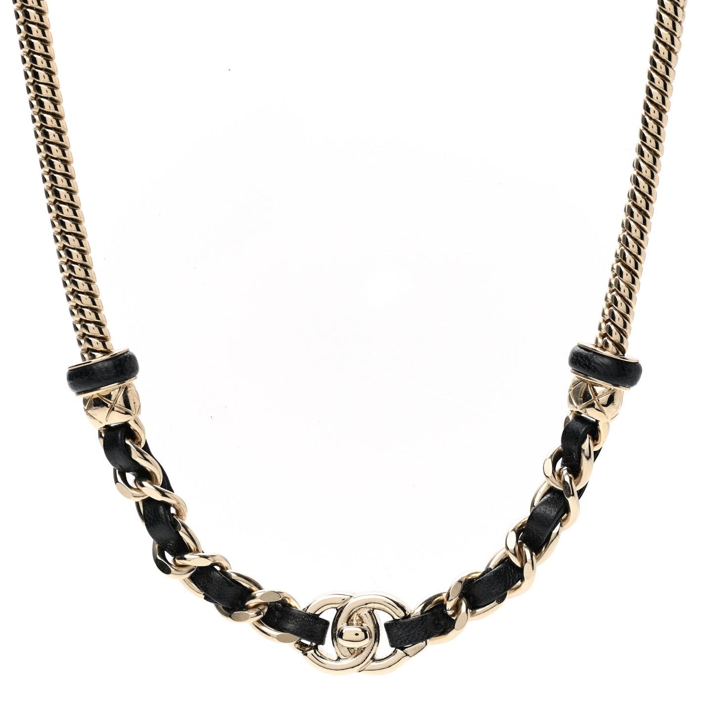 Metal Lambskin CC Turnlock Choker Necklace Black Gold