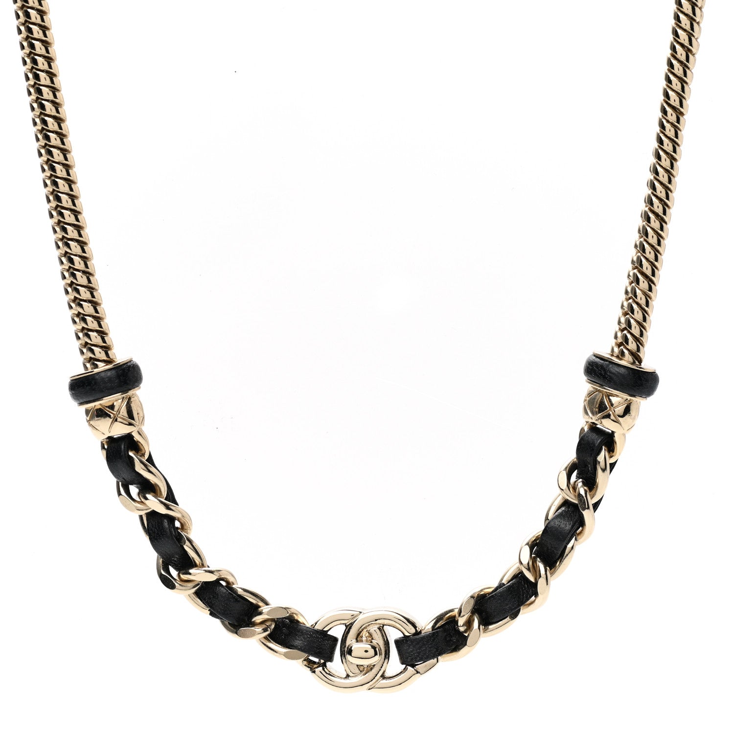 Chanel Metal Lambskin CC Turnlock Choker Necklace Black Gold 1 of 7
