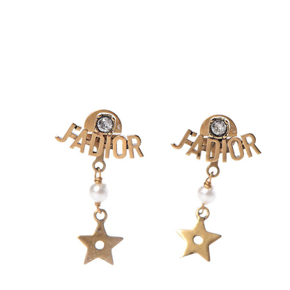 Christian Dior Pearl Crystal Star J'adior Drop Earrings Antique Gold 1 of 4