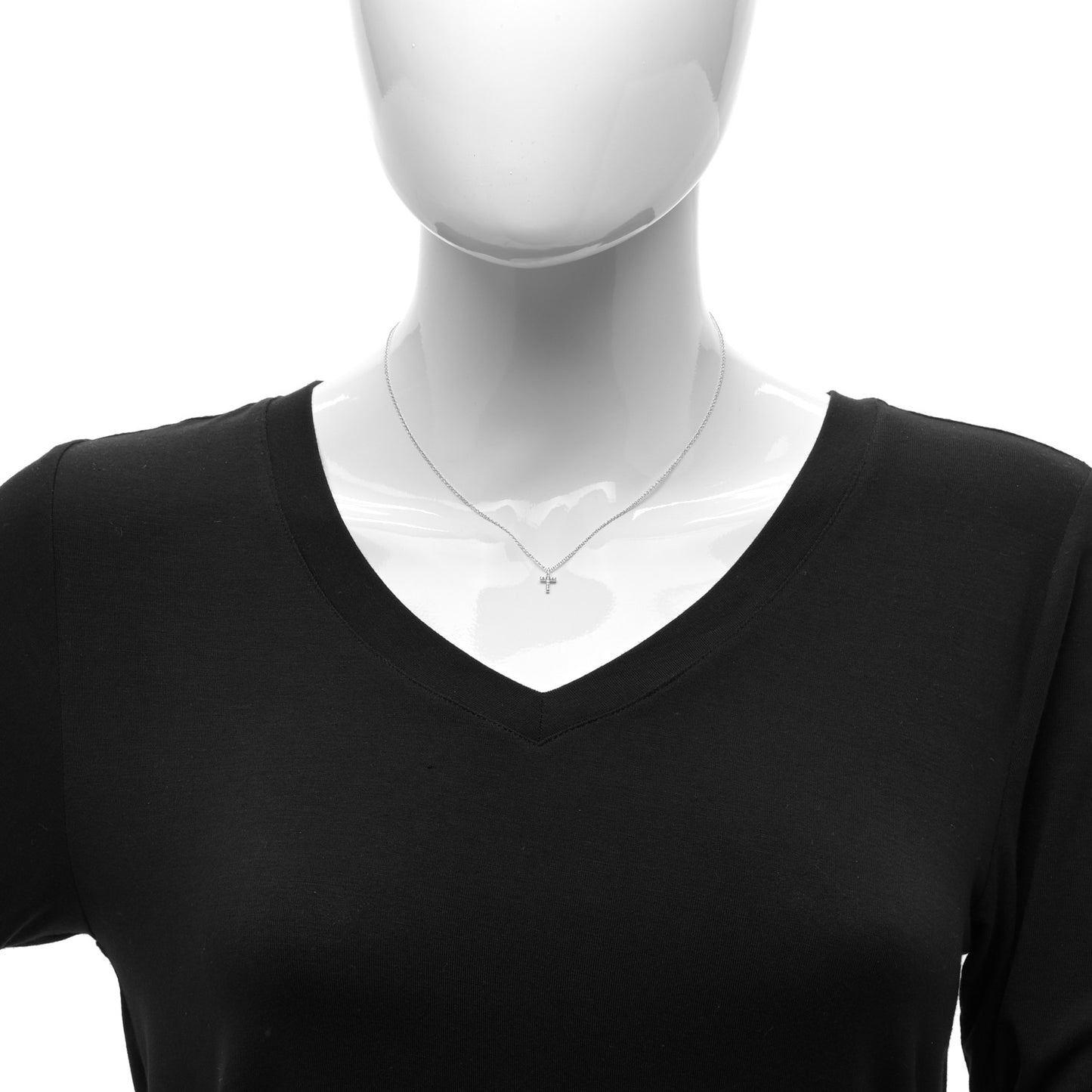 18K White Gold Diamond Mini Cross Pendant Necklace