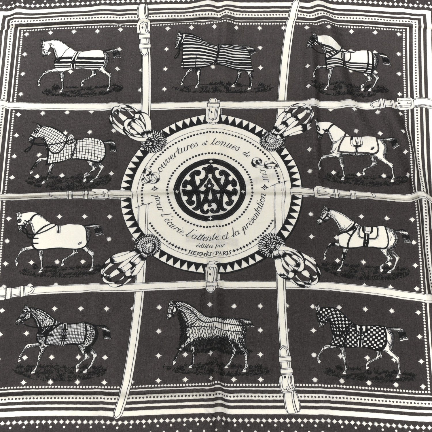Hermes Cashmere Silk Couvertures Et Tenues Shawl 140 Gris Taupe Black 2 of 4