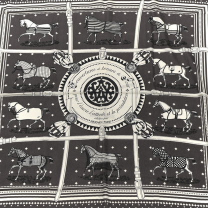 Hermes Cashmere Silk Couvertures Et Tenues Shawl 140 Gris Taupe Black 2 of 4