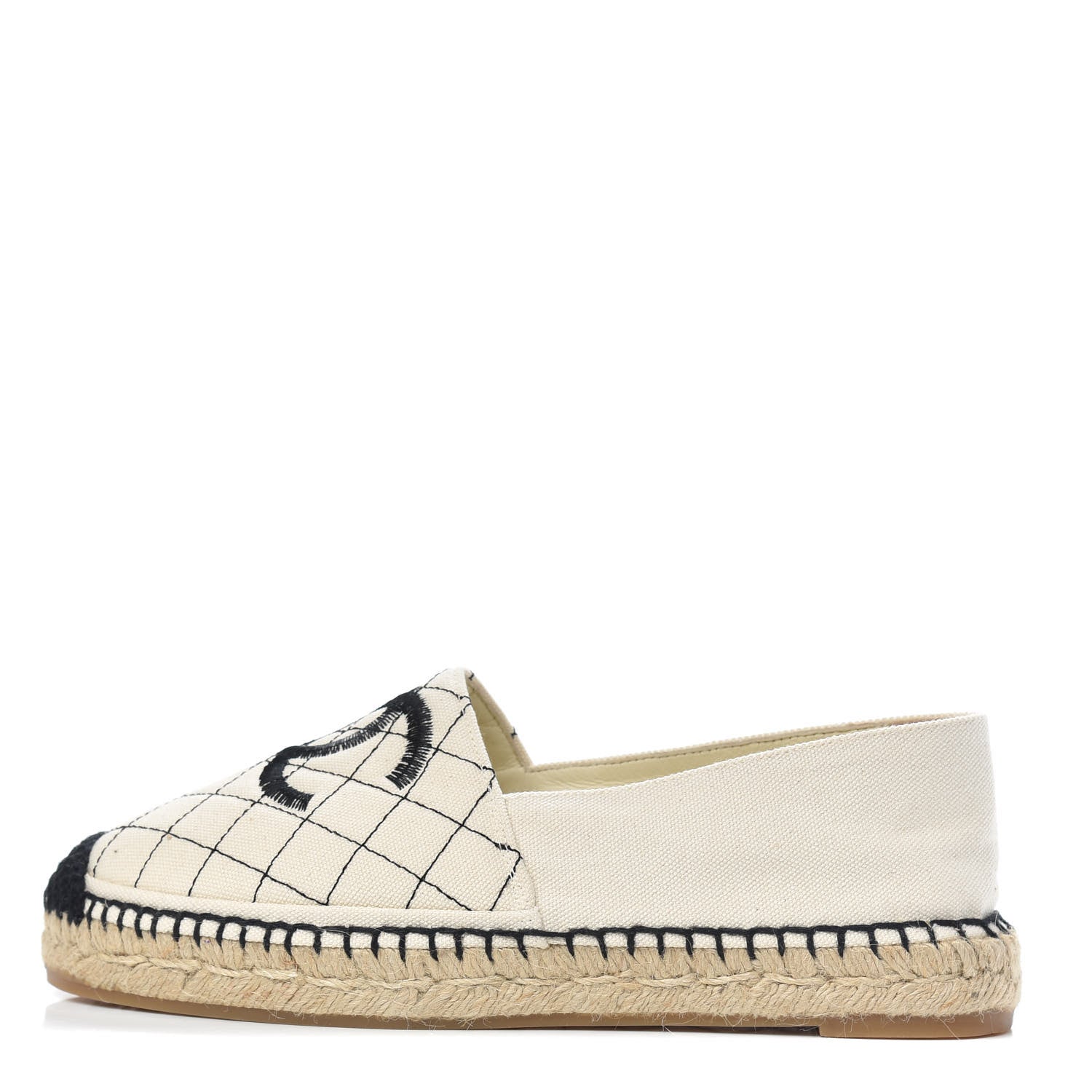 Chanel Fabric Biarritz CC Espadrilles 38 Beige Black 1 of 9