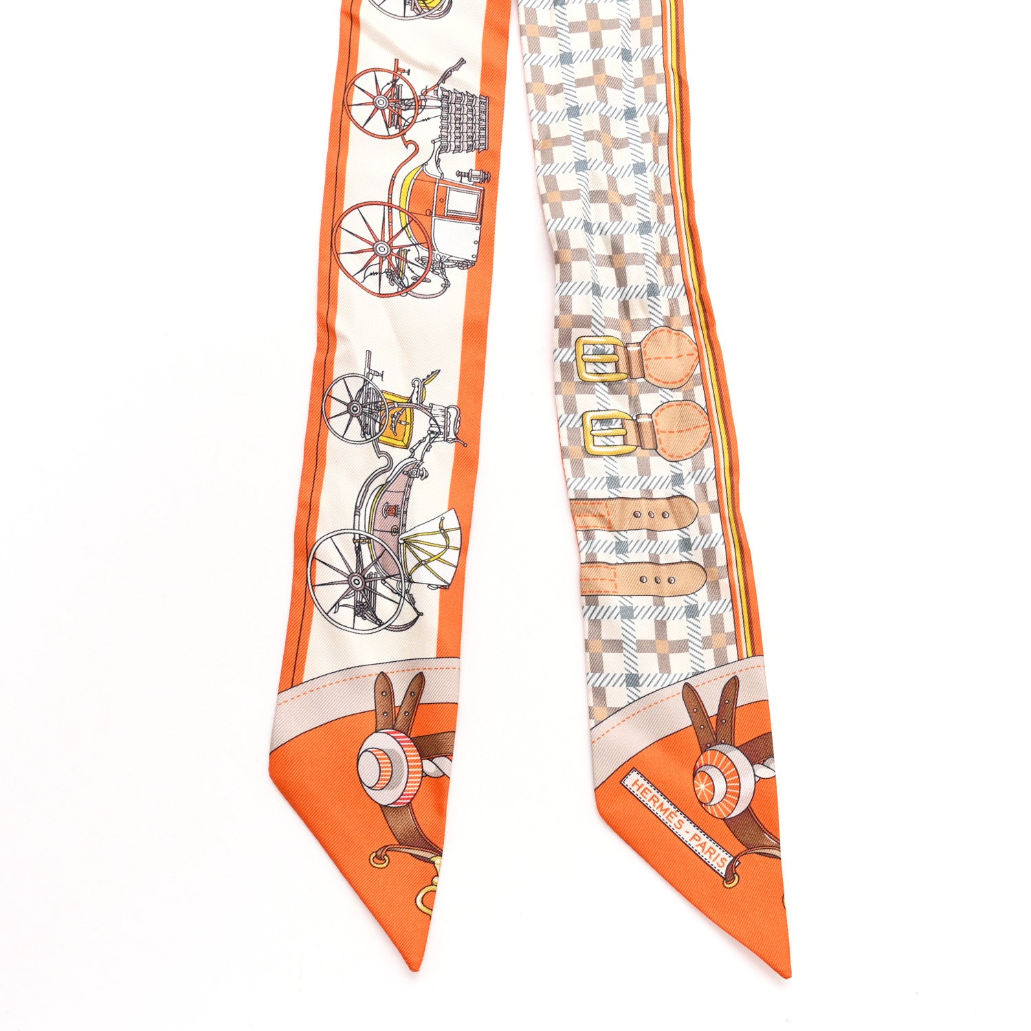 Hermes Silk Les Voitures Nouvelle Twilly Orange Beige Gris 2 of 4
