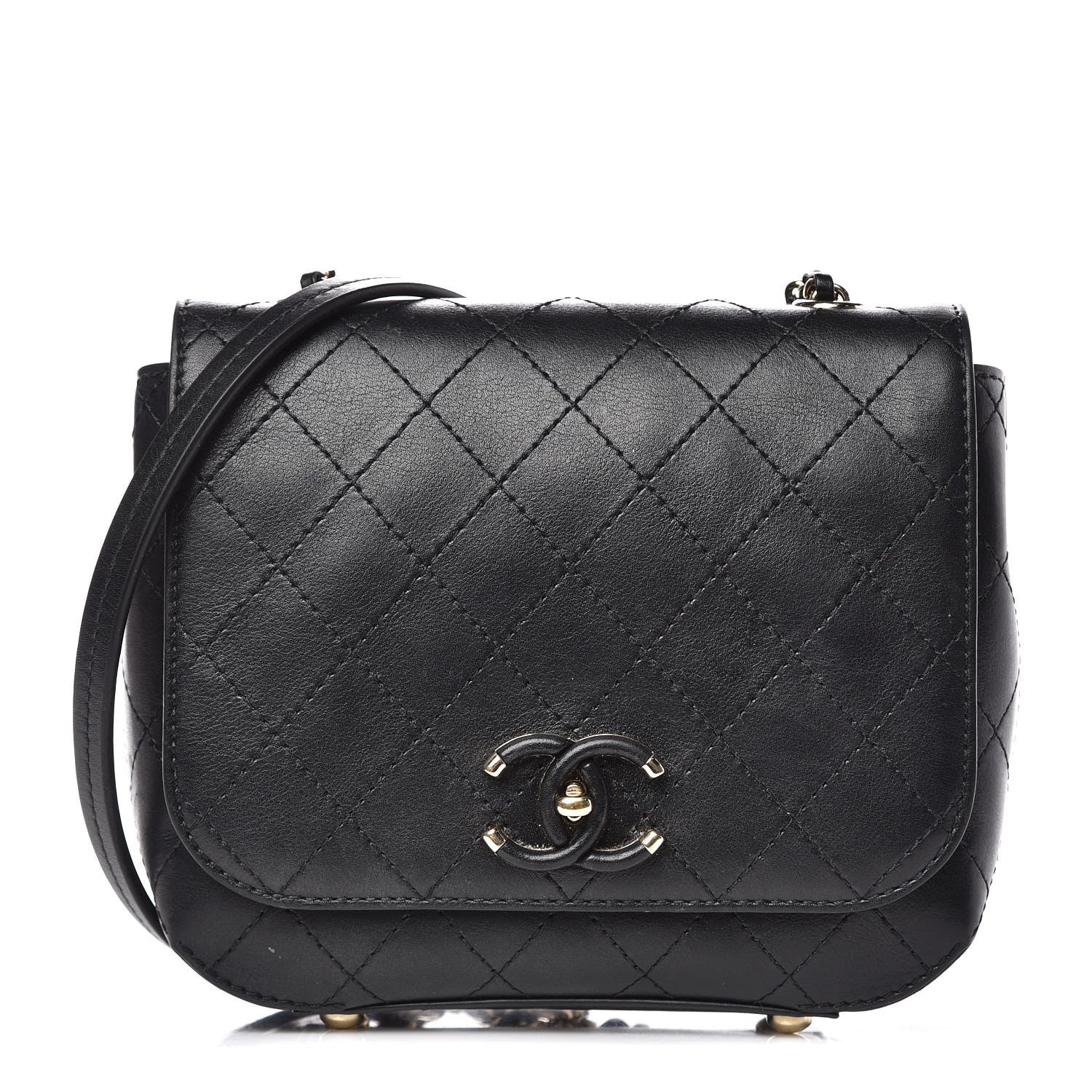 Chanel Calfskin Stitched Small Covered CC Flap Bag Black 1 of 12