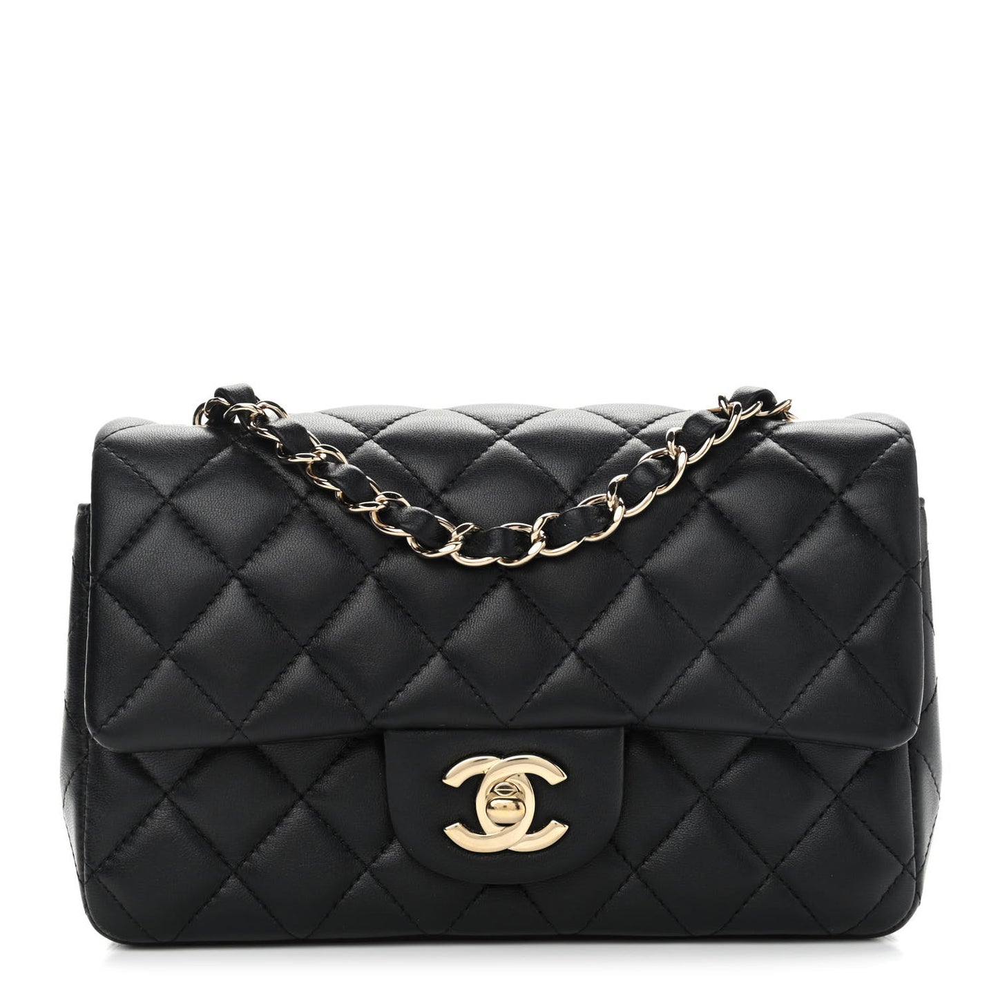 Lambskin Quilted Mini Rectangular Flap Black