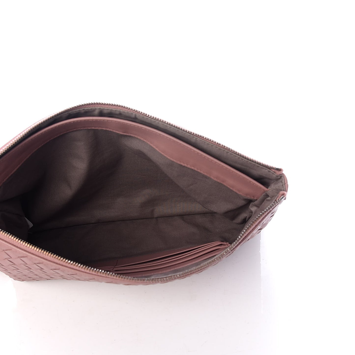 Nappa Intrecciato Large Flat Zip Biletto Pouch Dusty Rose