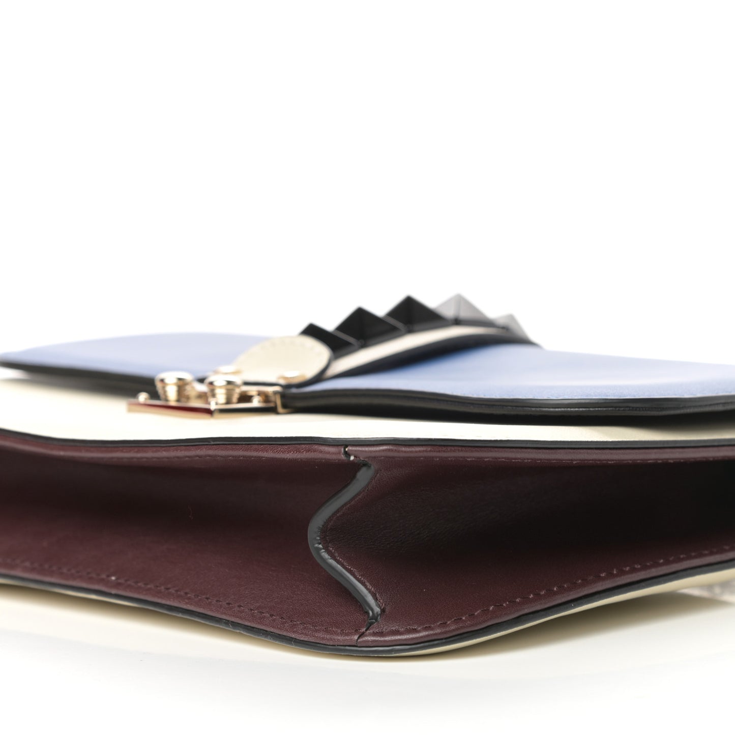 Vitello Medium Tri-Color Glam Lock Rockstud Flap Blue White Burgundy