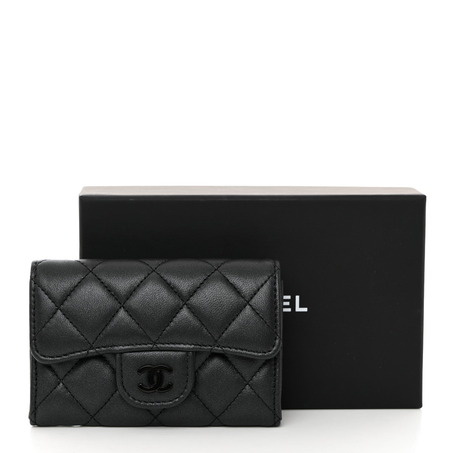 Chanel Pearly Lambskin Quilted Flap Card Holder Wallet So Black 9 of 9