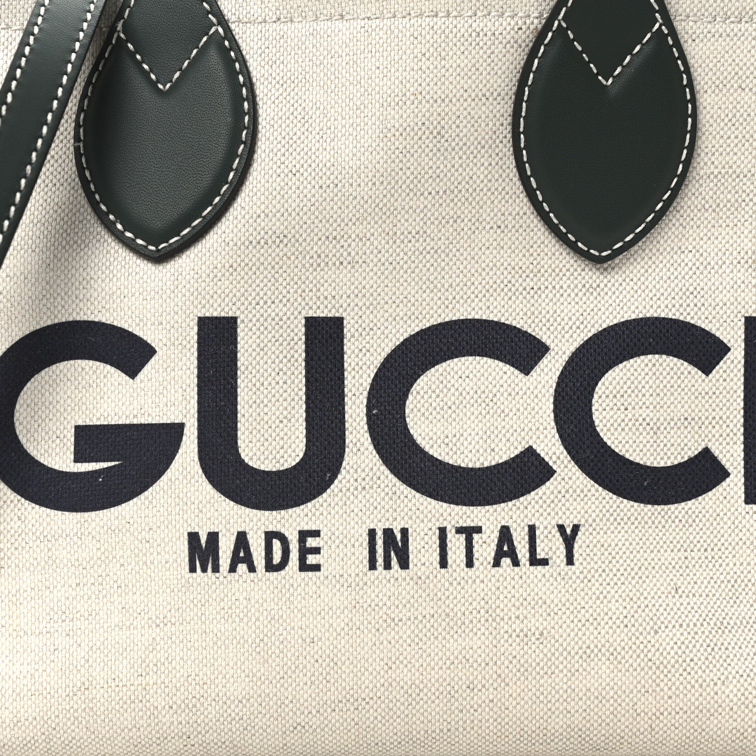 Gucci Canvas Calfskin Logo Print Medium Tote Bag Green 9 of 12