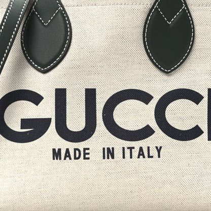 Gucci Canvas Calfskin Logo Print Medium Tote Bag Green 9 of 12