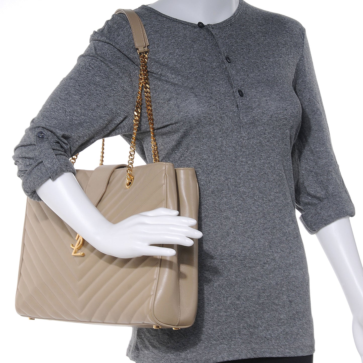 Lambskin Matelasse Chevron Monogram Cassandre Shopper Beige