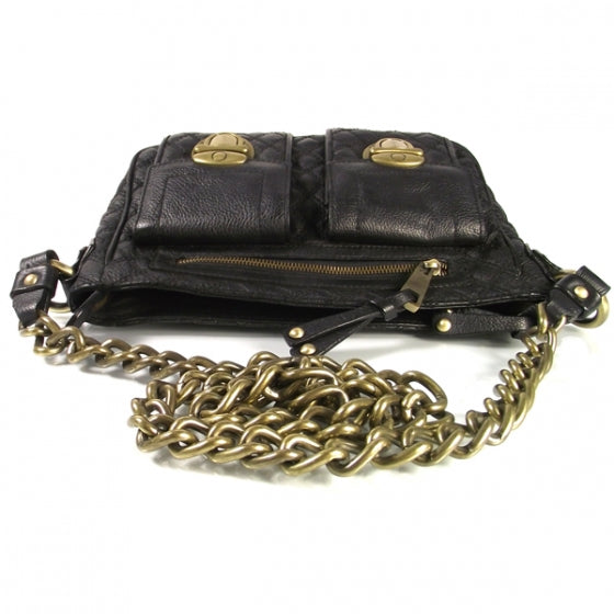 Leather Quilted Cammie Shoulder Bag Black