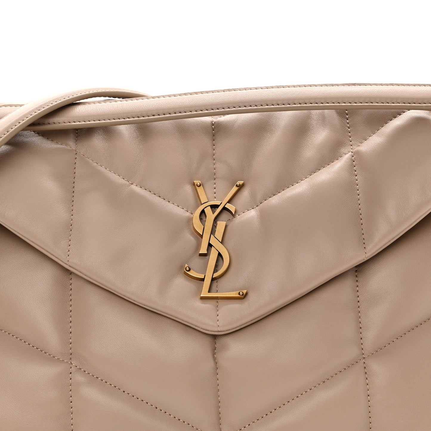 Lambskin Quilted Medium Loulou Puffer Monogram Chain Satchel Dark Beige