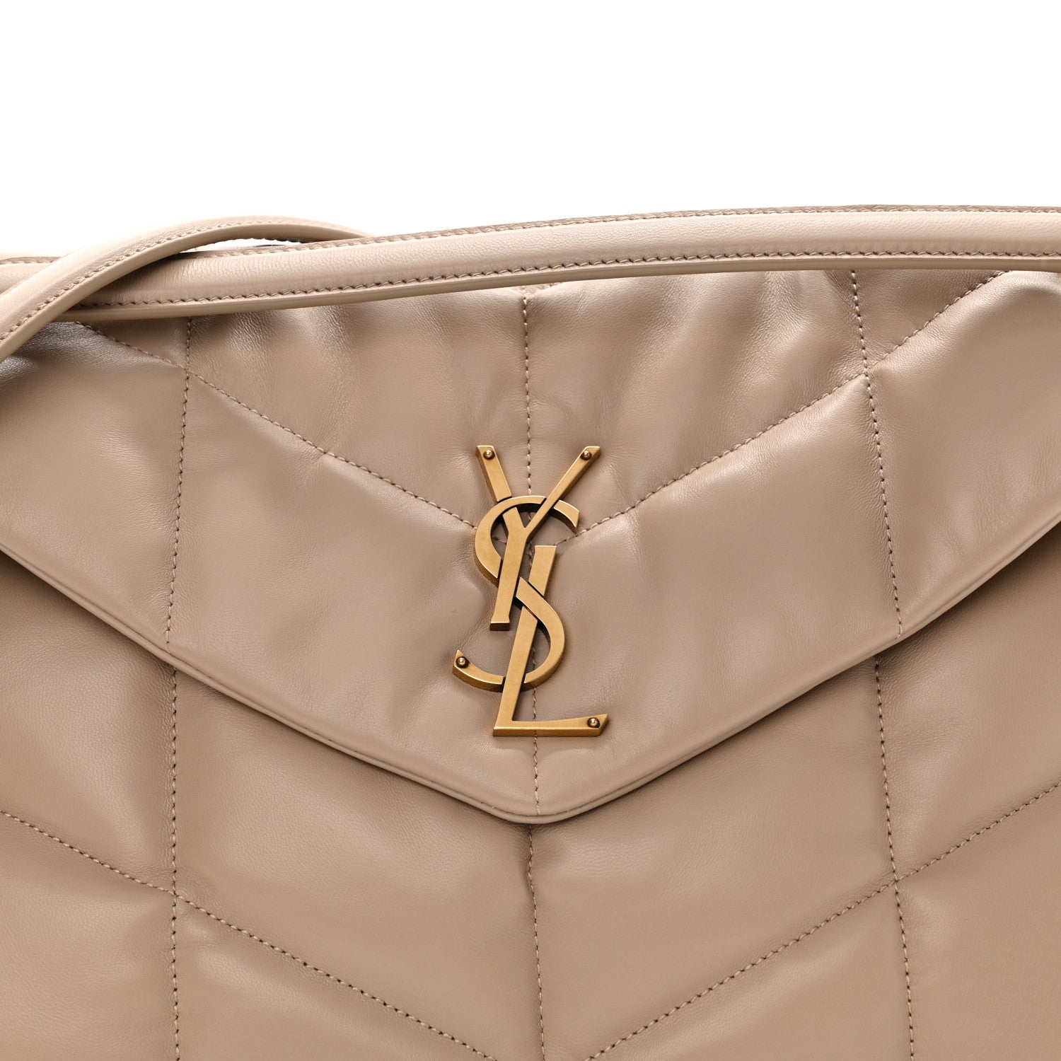 Saint Laurent Lambskin Quilted Medium Loulou Puffer Monogram Chain Satchel Dark Beige 8 of 10