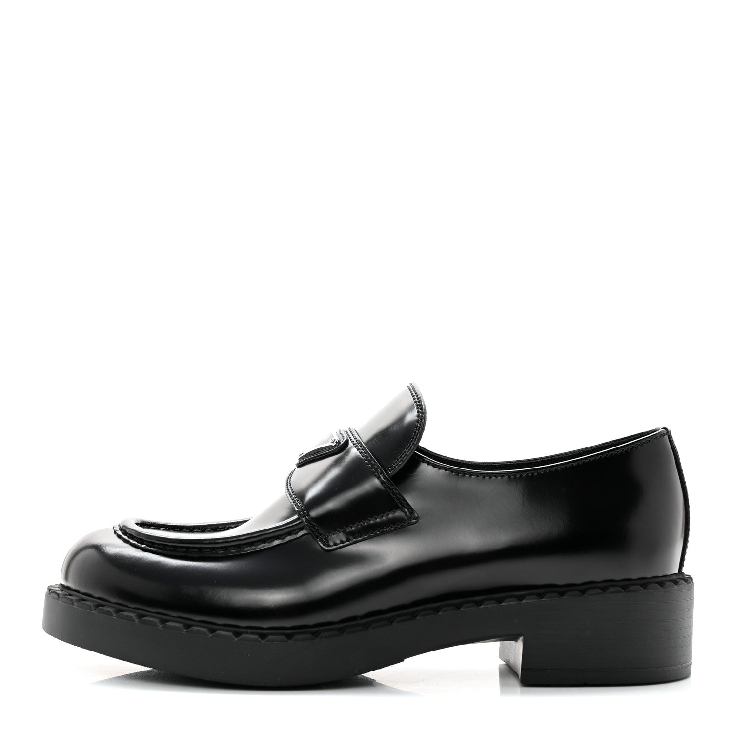 Prada Spazzolato Metal Triangle Logo 50mm Loafers 40 Black 1 of 11