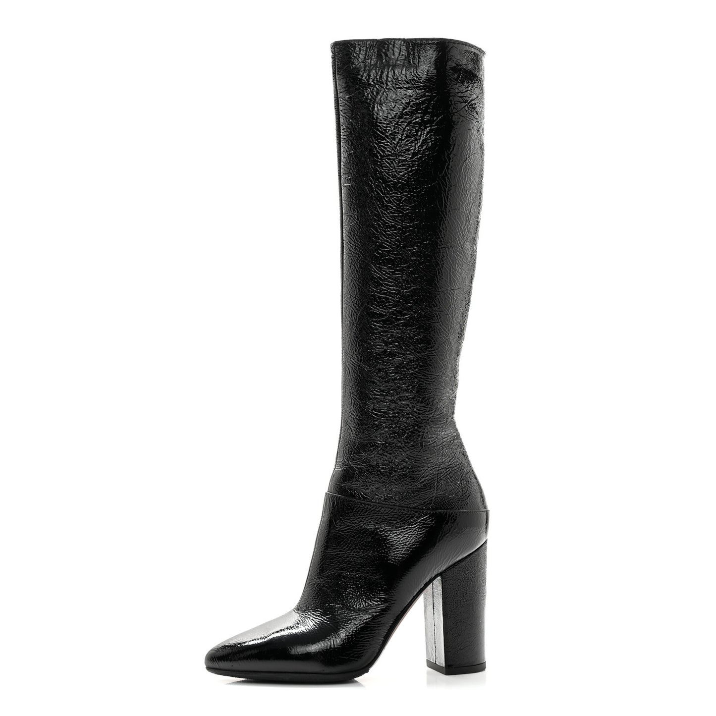 Crinkled Patent Knee Boots 35 Black