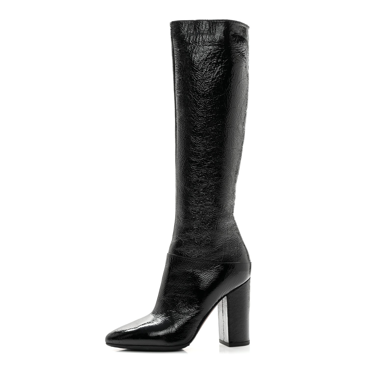 Valentino Garavani Crinkled Patent Knee Boots 35 Black 1 of 17