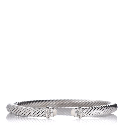 David Yurman Sterling Silver Diamond White Agate 5mm Cable Classics Bracelet 1 of 4