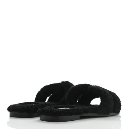 Hermes Woolskin Oran Sandals 37 Black 4 of 7