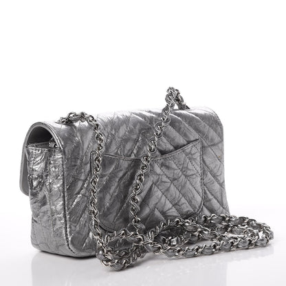 Chanel Patent Metallic Crumpled Calfskin Chevron Quilted Mini Rectangular Flap Silver 3 of 11