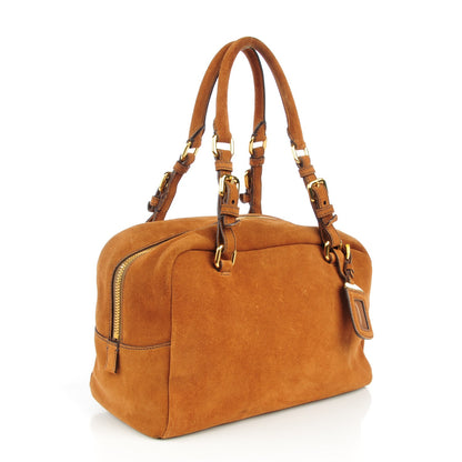 Prada Suede Scamosciato Logo Shoulder Bag Caramel 3 of 9