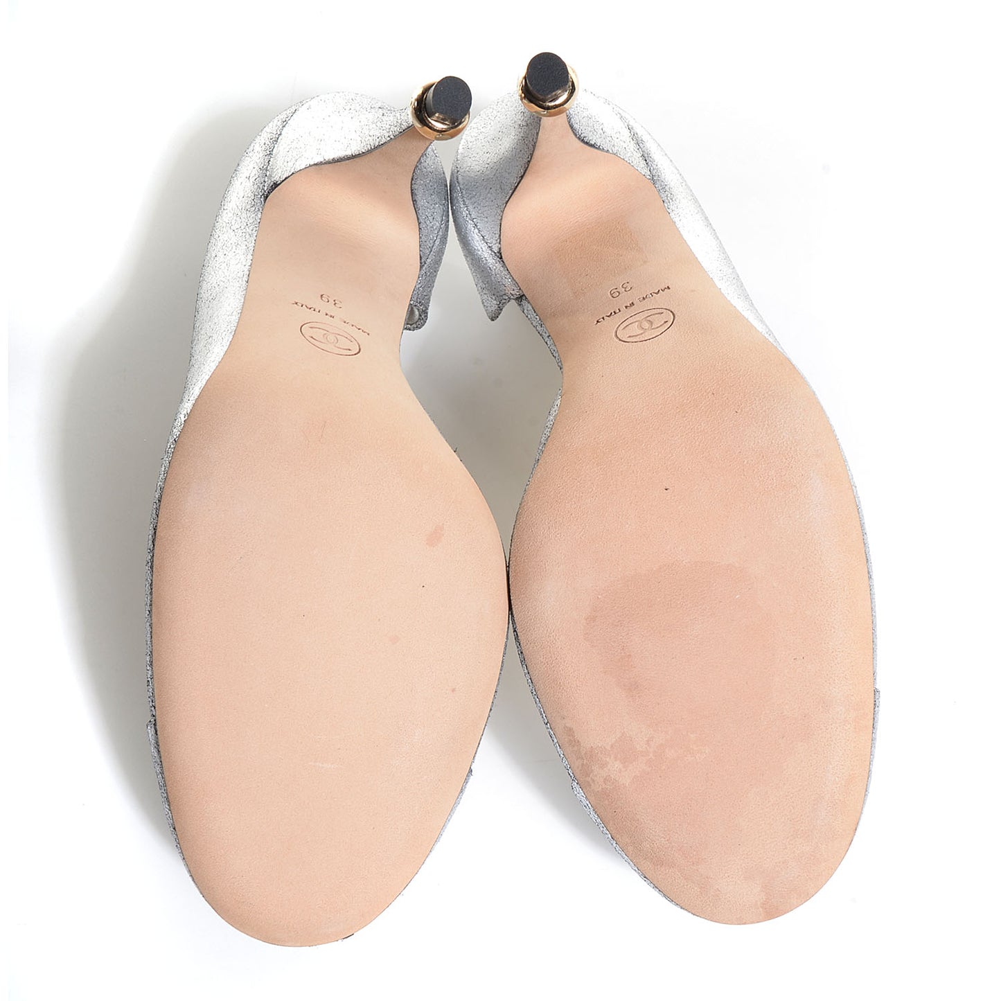 Metallic Leather Camellia Pumps 39 Silver