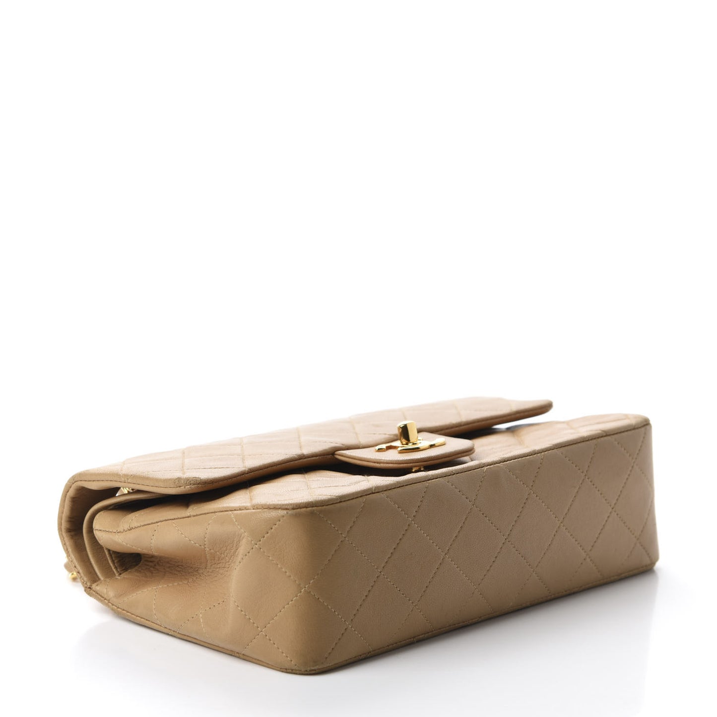 Lambskin Quilted Small Double Flap Beige