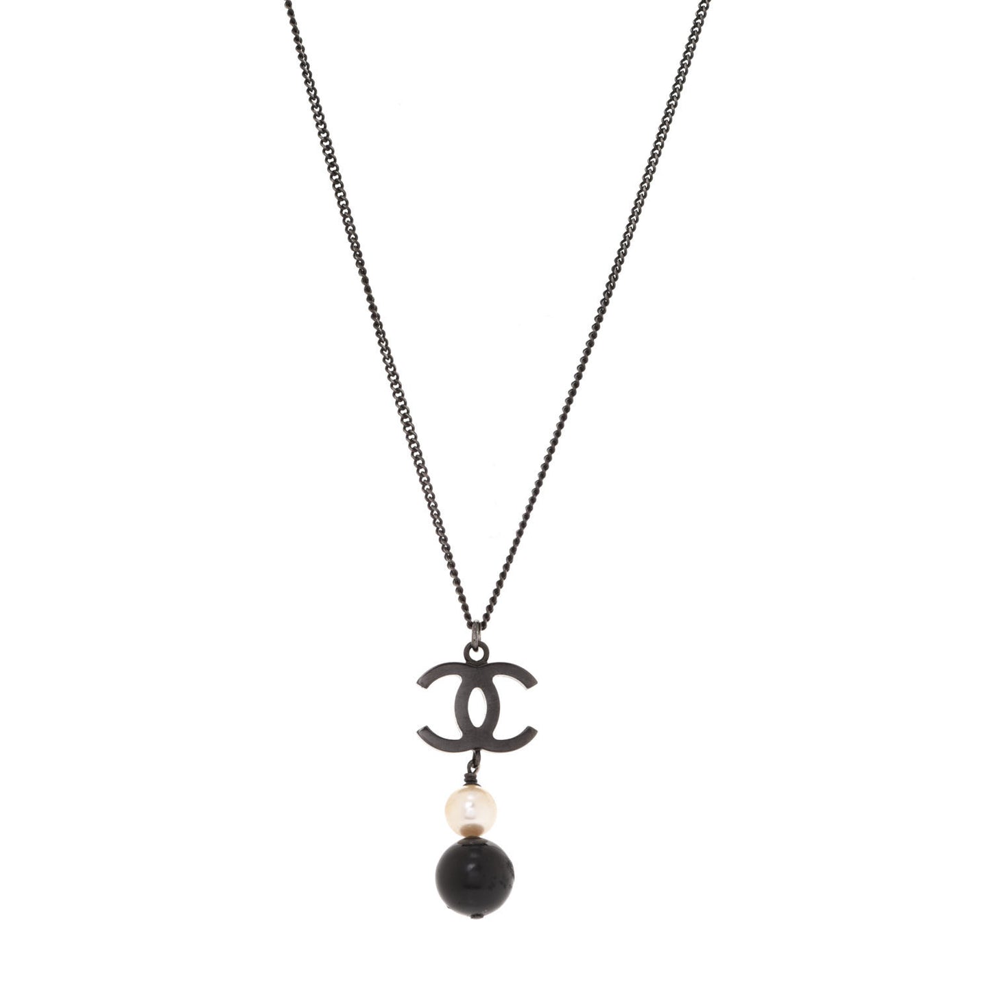 Resin CC Pearl Drop Necklace Ruthenium Black