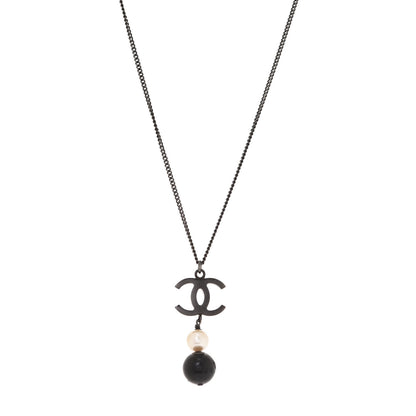 Chanel Resin CC Pearl Drop Necklace Ruthenium Black 1 of 5