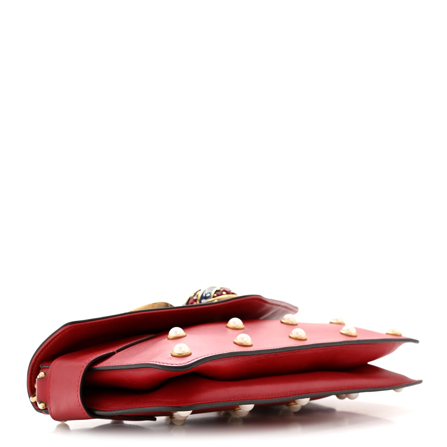 Nappa Pearl Studded Mini Queen Margaret Broadway Shoulder Bag Hibiscus Red