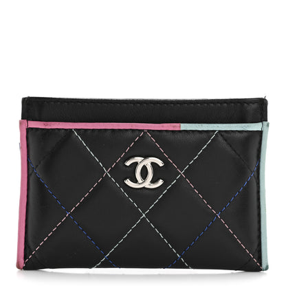 Chanel Lambskin Quilted Chanel Card Holder Black Pink Light Blue 1 of 14