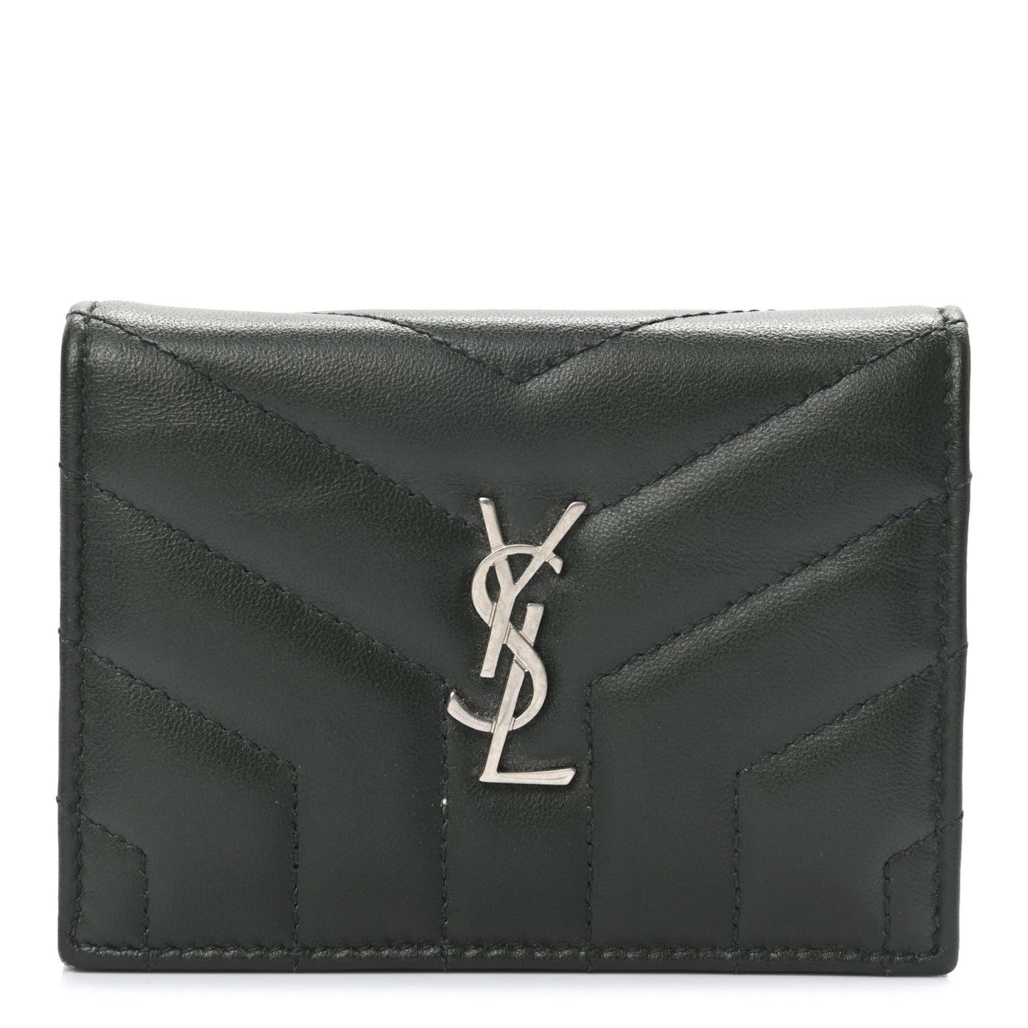 Lambskin Y Quilted Monogram Loulou Flap Wallet Olive