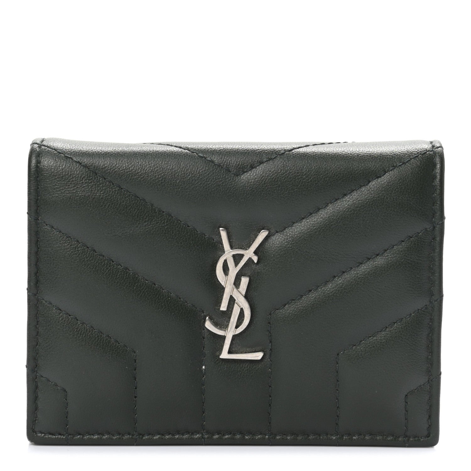 Saint Laurent Lambskin Y Quilted Monogram Loulou Flap Wallet Olive 1 of 11