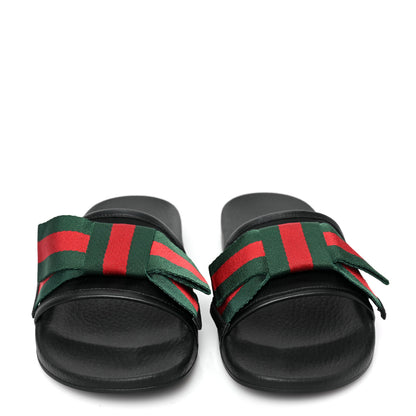 Gucci Satin Web Bow Slide Sandals 39 Black 2 of 8
