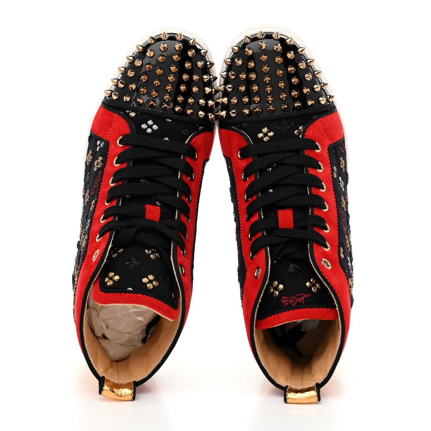 Christian Louboutin Patent Suede Calfskin Womens Spikes Orlato Flat Sneakers 39.5 Black Multicolor 2 of 9