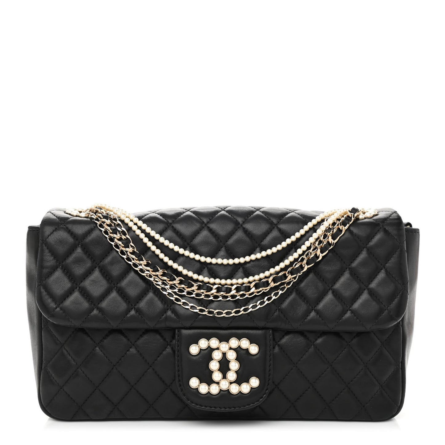 Lambskin Quilted Medium Westminster Pearl Flap Black