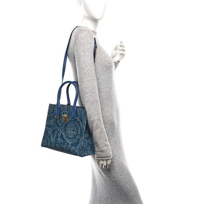 Versace Denim Calfskin Barocco La Medusa Small Tote Bag Blue 2 of 9
