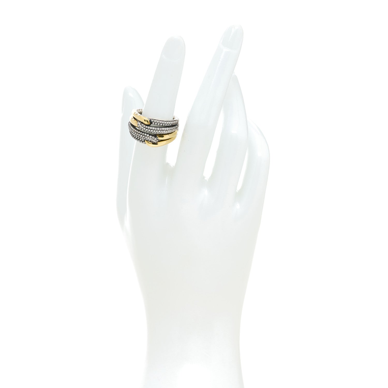 David Yurman Sterling Silver 18K Yellow Gold Diamond Loop Labyrinth Ring 52 6 2 of 7