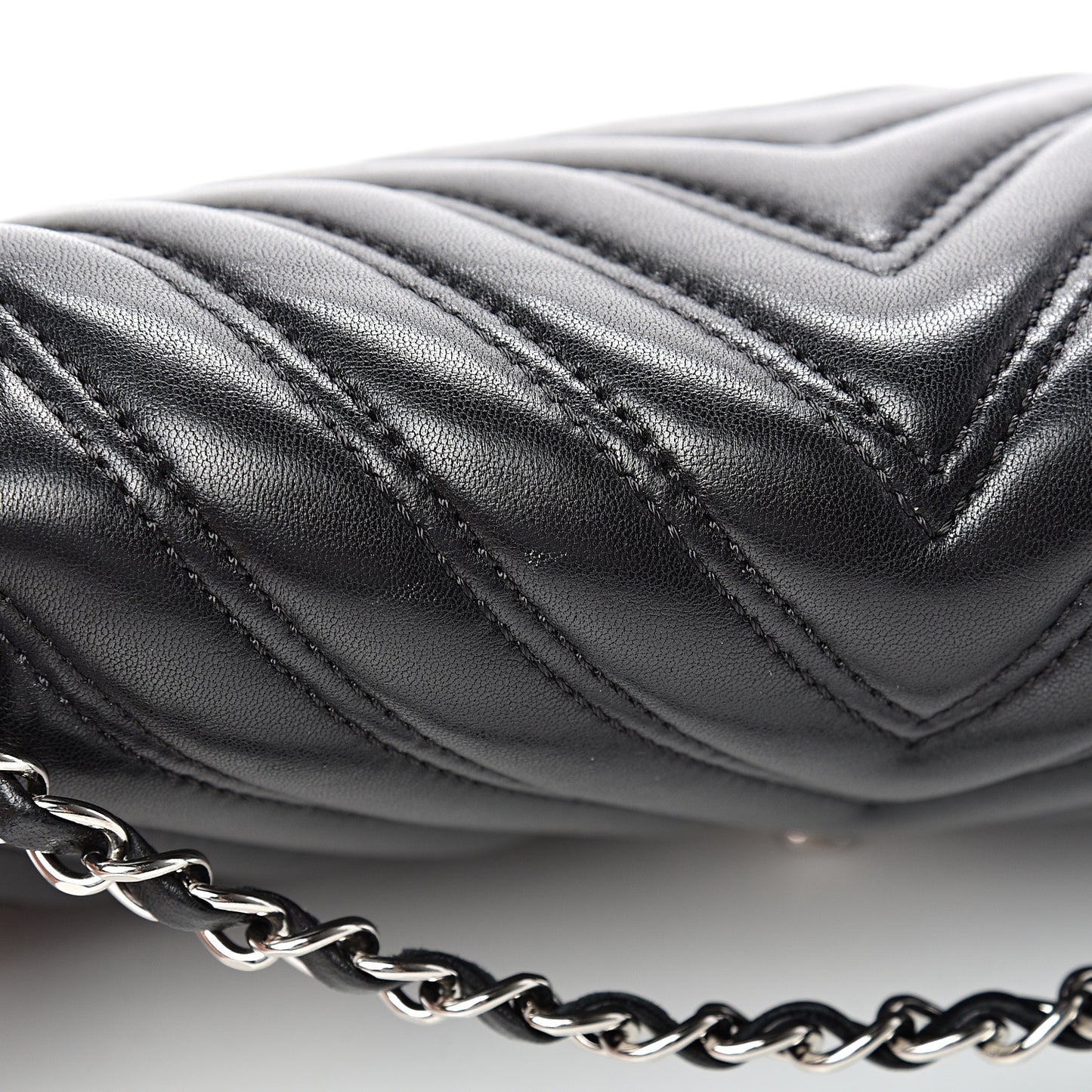 Lambskin Chevron Double Stitch Medium Single Flap Black