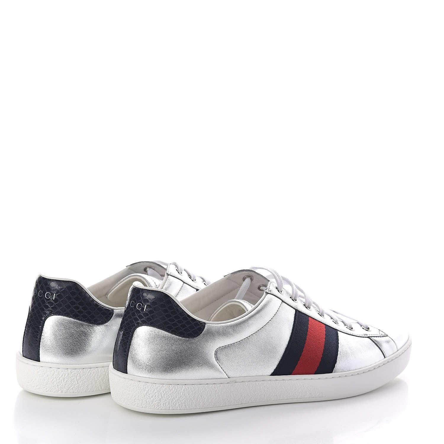 Gucci Metallic Nappa Silk Ayers Mens Ace Web Sneakers 11 Silver 4 of 8