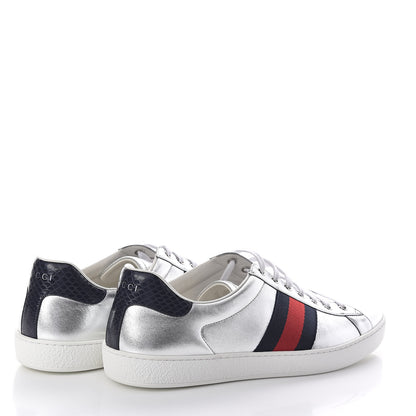 Gucci Metallic Nappa Silk Ayers Mens Ace Web Sneakers 11 Silver 4 of 8