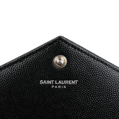 Saint Laurent Grain De Poudre Matelasse Chevron Monogram Envelope Chain Wallet Black 6 of 8